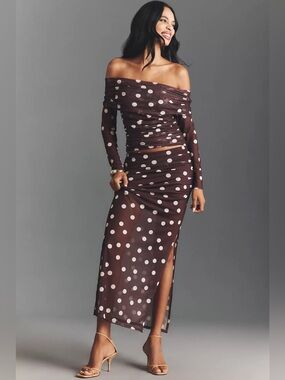 Maeve Fitted Ruched Mesh Maxi Skirt Size XL
